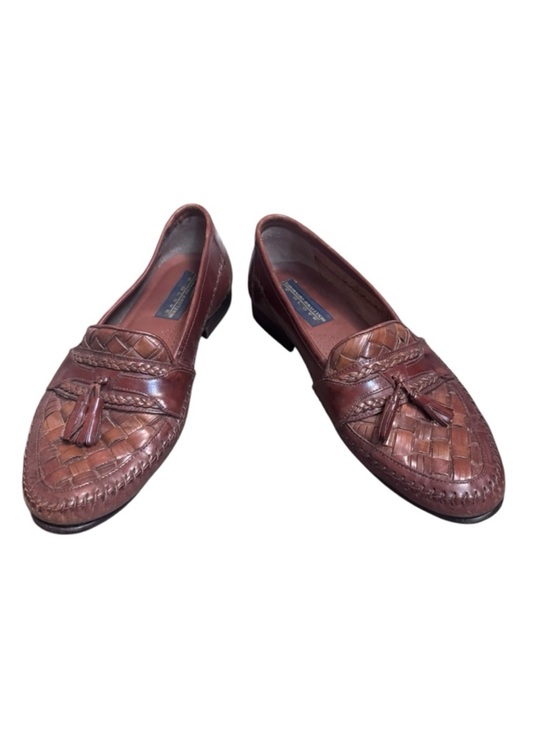 GIORGIO BRUTINI LE GLOVE Brown Woven Leather Tassel Shoes Brazil Loafers 8.5 D